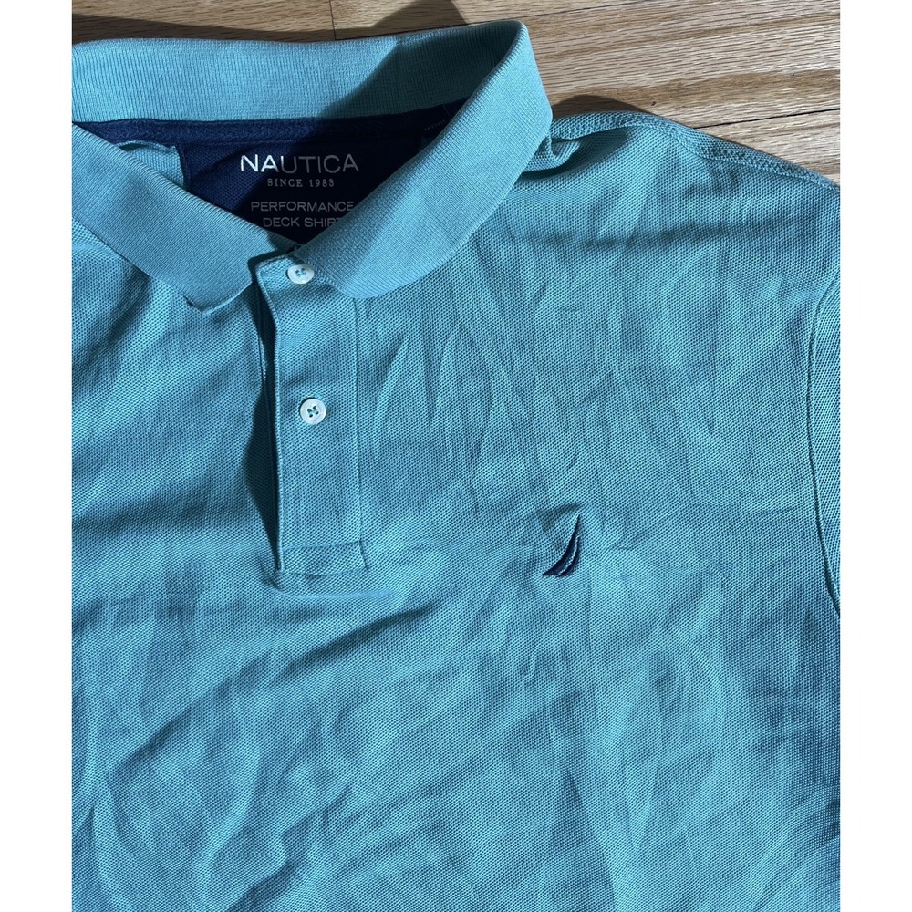 Nautica Performance Deck Shirt Classic Fit, Green Short Sleeve, Size XL